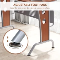 HOMCOM L-Shaped Computer Desk for PC, Corner Table for Small Spaces with Elevated Shelf, Keyboard Tray, CPU Stand, Home Office Workstation, Brown Wood Grain(m-6)