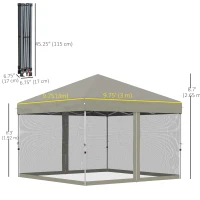 Outsunny 10' x 10' Pop-Up Party Tent Outdoor Canopy Tent with Mesh Sidewalls, 3-Level Adjustable Height, Roller Bag, Beige(m-3)