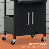 Outsunny Outdoor 3 Burner Gas Grill Portable Barbecue w/ Wheels, Warming Rack, Shelves, Cabinet, Thermometer, Black(m-7)