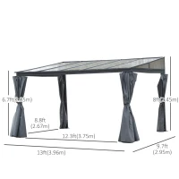 Outsunny 10' x 13' Outdoor Hardtop Pergola PC Roof Gazebo Party Tent Garden Sun Shelter UV protection with Curtains(m-3)
