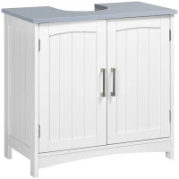 kleankin Modern Bathroom Sink Cabinet, Pedestal Sink Storage Cabinet with Double Doors and Adjustable Shelf, White(m-11)