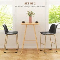HOMCOM Bar Height Stools Set of 2, PU Leather Upholstered Stools for Kitchen Island, Modern Bar Chairs, Dark Grey(m-4)