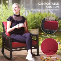 Outsunny 3 Pieces Outdoor PE Rattan Rocker Chair Set, Rocking Chair with Tempered Glass Table Top, 25"x26"x28", Red(m-6)