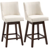 HOMCOM 28" Swivel Bar Height Bar Stools Set of 2, Armless PU Leather Upholstered Barstools Chairs with Nailhead Trim and Wood Legs, Cream White(m-1)