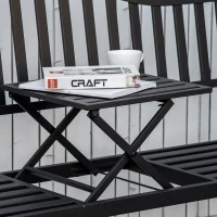 Outsunny Metal Outdoor Bench with Liftable Middle Table, Patio Loveseat, Garden Bench for Lawn, Porch, Seats 2–3 People, Black(m-10)