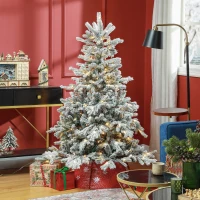 HOMCOM 5ft Artificial Prelit Christmas Tree with Warm White LED Light and Snow Flocked Branches, Metal Base(m-2)