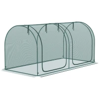 Outsunny 8' x 3' Crop Cage, Garden Plant Protector, with 3 Zippered Doors and 6 Ground Stakes, for Garden, Yard, Lawn Dark Green(m-11)