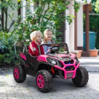 Qaba 2 Seater 24V Electric Car for Kids w/ Remote Control, 3 Speed, LED Lights, Music, Horn, Spring Suspension, Pink(m-8)