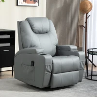HOMCOM Massage Recliner Chair Leather Swivel Rocker Manual Reclining Chair with 8 Vibration Points, Cup Holders, Light Grey(m-1)