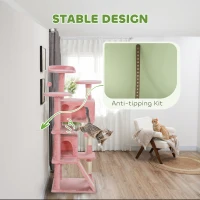 PawHut 54" Cat Tree, Multi-Level Cat Tower with Scratching Posts, Cat Condos, Bed, Platforms, Ramp, Toy Ball, Pink(m-7)