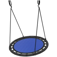 Qaba 39 inch Saucer Tree Swing Set for Kids with Adjustable Hanging Ropes for Outdoor, Backyard, Navy Blue(m-2)