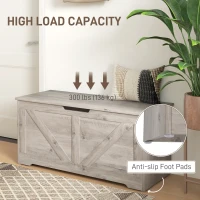 HOMCOM 39.4 Inches Storage Chest, Storage Trunk with 2 Safety Hinges, Wooden Box for Living Room, Grey Wood Grain(m-6)