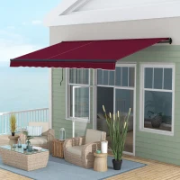Outsunny 13' x 10' Retractable Awning, 280gsm UV Resistant Sunshade Shelter, for Deck, Balcony, Yard, Wine Red(m-8)