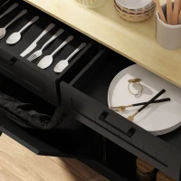 HOMCOM Hidden Garbage Bin Cabinet, Tilt Out Trash Cabinet w/ 2 Drawers, Freestanding Kitchen Island for Laundry, Black(m-10)