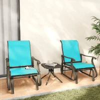 Outsunny 3-Piece Outdoor Gliders Set Bistro Set with Steel Frame, Tempered Glass Top Table for Patio, Garden, Bright Blue(m-2)