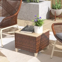 Outsunny Outdoor Side Table with PE Rattan, Patio End Table with Natural Fir Wood Tabletop and Legs, Weather Resistant Accent Table for Patio Pool Porch, Brown(m-2)