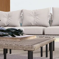Outsunny 5-Piece Rattan Patio Furniture Set with Sofa, Chaise Lounge, Coffee Table, Footstools, Cushions, Cream White(m-8)