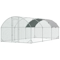 PawHut Galvanized Large Metal Chicken Coop Cage Walk-in Enclosure Poultry Hen Run House Playpen Rabbit Hutch with Cover for Outdoor Backyard 9.2' x 18.7' x 6.5' Silver(m-11)