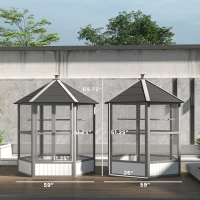 PawHut 69" Wooden Hexagonal Outdoor Aviary Flight Bird Cage With Covered Roof, Light Gray(m-3)