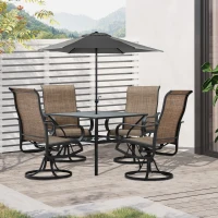 Outsunny 5-Piece Outdoor Patio Dining Set, 4 Swivel Rocker Chairs and 37" x 37" Dining Table Furniture Set with Umbrella Hole for Garden, Lawn and Backyard, Black (Umbrella not included)(m-1)