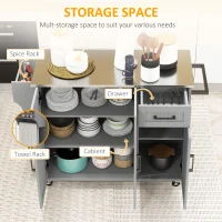 HOMCOM Kitchen Island with Wheels, Kitchen Island on Wheels with Drawer, 3 Cabinets, Stainless Steel Countertop, Gray(m-4)