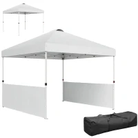 Outsunny 10' x 10' Pop Up Canopy Tent with 2 Half Sidewalls, UV50+ Height Adjustable Instant Sun Shelter, White(m-11)