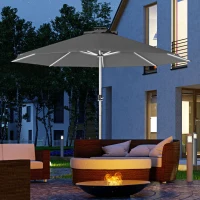 Outsunny LED Patio Umbrella, Lighted Deck Umbrella with 4 Lighting Modes, Solar & USB Charging, Charcoal Grey(m-1)