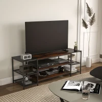 HOMCOM Industrial TV Cabinet for TVs Up to 60", TV Stand with Open Shelf Storage, Media Console with Steel Frame, Rustic Brown(m-1)