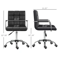 HOMCOM Home Office Chair, Modern Computer Desk Chair, Task Chair with Upholstered PU Leather, Adjustable Height, Swivel Wheels, Black(m-3)