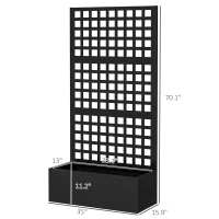 Outsunny Galvanized Raised Garden Bed Planter Box with Trellis for Climbing Plants, Vegetable, Vines, 35" x 16" x 70", Black(m-3)