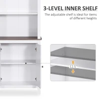 HOMCOM 69'' Freestanding Storage Cabinet, Bathroom Linen Tower, Kitchen Cupboard, Buffet Cabinet, Bookcase with Double Door 3-Tier Shelf for Home Office, White(m-5)