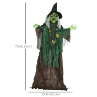 HOMCOM 72 Inch/6ft Life Size Outdoor Halloween Decoration Witch, Animated Prop Decor with Sound and Motion Activated, Light Up Eyes, Creepy Sound(m-3)