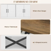 HOMCOM White Sideboard 47.2" Buffet Cabinet with 4 Barn Doors and 3 Drawers, Coffee Bar Cabinet with Adjustable Shelves(m-7)