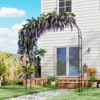 Outsunny 8FT Metal Garden Arch Trellis for Climbing Plants, Ceremony, Wedding Decoration, Black(m-1)