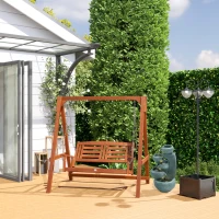 Outsunny 2 Seater Wooden Outdoor Patio Porch Swing with Stand, Wide Backrest, Adjustable Chains, for Garden, Poolside, Backyard(m-7)