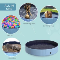 PawHut Φ63" Folding Dog Pool for Large dogs,  Portable Pet Kiddie Swimming Pool, Outdoor/Indoor Puppy Bath Tub with Nonslip Bottom for Dogs & Cats, Blue(m-4)