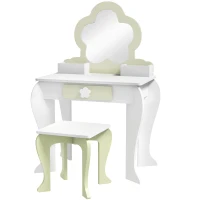 Qaba Kids Makeup Vanity Set with Stool, Mirror, Drawer, Storage Boxes, White(m-2)