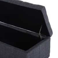 HOMCOM Storage Ottoman, Linen Fabric End of Bed Bench with Soft Close Lid, Button Tufted Storage Bench for Living Room, Entryway or Bedroom, 42" x 17" x 19", Grey(m-9)