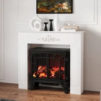 HOMCOM Modern Fireplace Mantel, Freestanding Fireplace Surround with Leg for Electric Fireplaces, Exquisite Floral Pattern, 44.7" W x 40" H, White(m-10)