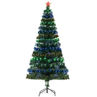 HOMCOM 6' Tall Prelit Full Fir Artificial Christmas Tree with Realistic Branches, 230 Green/Red/Blue  Fiber Optic Lights and 230 Tips(m-1)