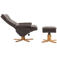 HOMCOM Leather Recliner and Ottoman Set Swivel Lounge Chair With Storage Footrest Wood Base Living Room Furniture Brown(m-9)