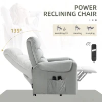 HOMCOM Power Lift Chair, Velvet Touch Upholstered Recliner Chair for Elderly with Vibration Massage, Remote Control, Side Pockets, Grey(m-5)