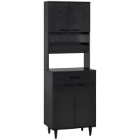 HOMCOM Modern Kitchen Buffet with Hutch Wooden Storage Cupboard with Microwave Counter 2 Cabinet and Drawer for Dining Room Living Room Black(m-2)