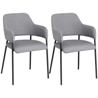 HOMCOM Modern Dining Chairs Set of 2, Linen Touch Fabric Accent Chairs with Armrests, Kitchen Chairs with Steel Legs for Living Room, Grey(m-11)