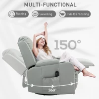 HOMCOM Recliner Chair with 8 Vibration, Overstuffed PU Leather Reclining Chair with Wide Seat, Cup Holders, Rocking, Light Grey(m-5)
