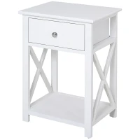 HOMCOM Wooden End Table Bedroom Nightstand Coffee Table Open Cabinet w/ Drawer and Shelf White(m-11)