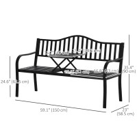 Outsunny Metal Outdoor Bench with Liftable Middle Table, Patio Loveseat, Garden Bench for Lawn, Porch, Seats 2–3 People, Black(m-3)