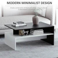 HOMCOM Modern Coffee Table,  2-tier Rectangular Center Table with Storage Shelves for Living Room, Black/White(m-5)