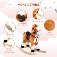 Qaba Kids Plush Rocking Horse Child Ride On Toy Rocker with Realistic Sounds Brown(m-6)