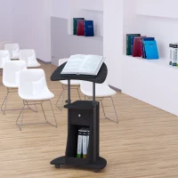 HOMCOM Mobile Laptop Cart, Sit-to-Stand Computer Desk with Drawer, Height Adjustable Rolling Podium Desk Stand with Swivel Top & Storage, Black(m-10)
